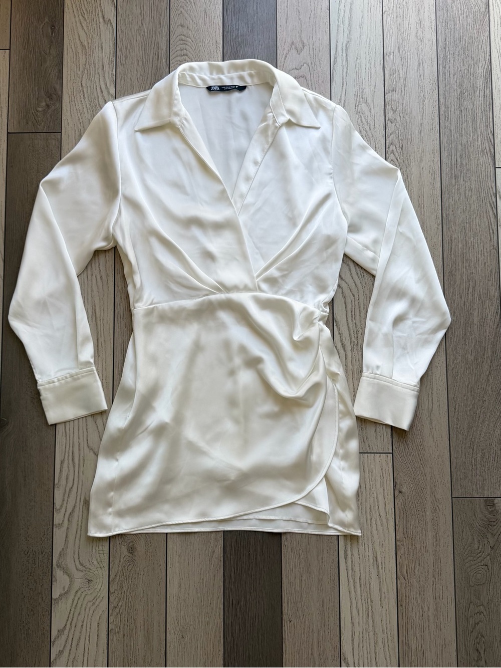 Zara White Wrap-Front Satin Dress size M